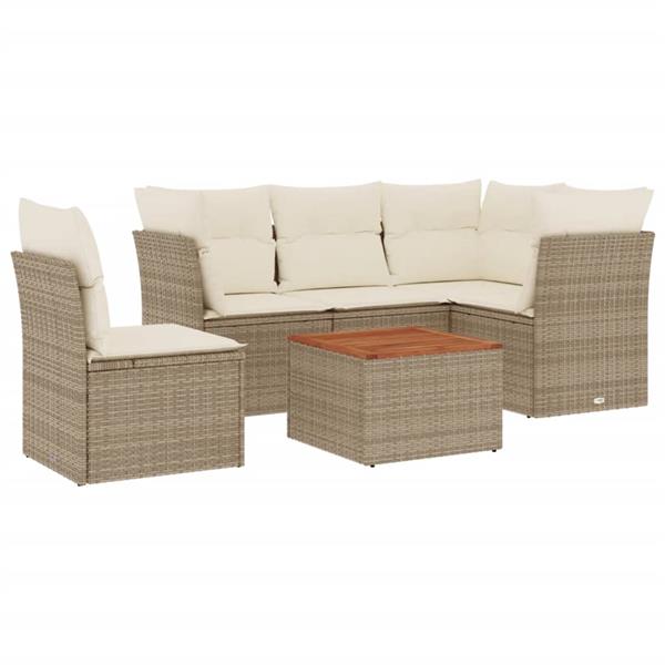 Grote foto vidaxl 6 delige loungeset met kussens poly rattan beige tuin en terras tuinmeubelen