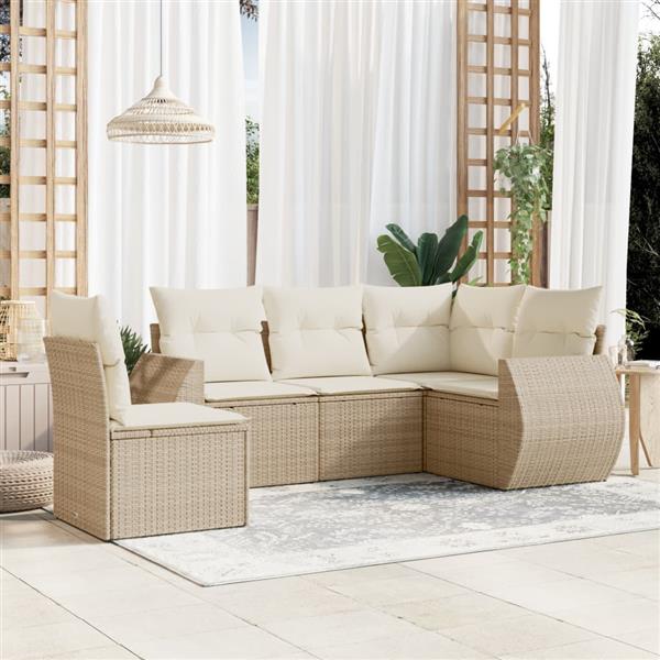 Grote foto vidaxl 5 delige loungeset met kussens poly rattan beige tuin en terras tuinmeubelen