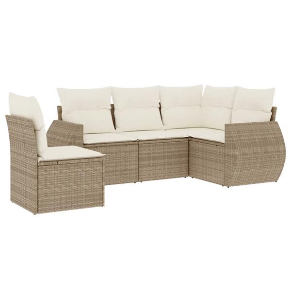 Grote foto vidaxl 5 delige loungeset met kussens poly rattan beige tuin en terras tuinmeubelen