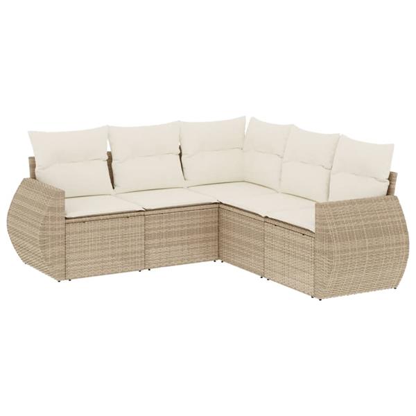 Grote foto vidaxl 5 delige loungeset met kussens poly rattan beige tuin en terras tuinmeubelen