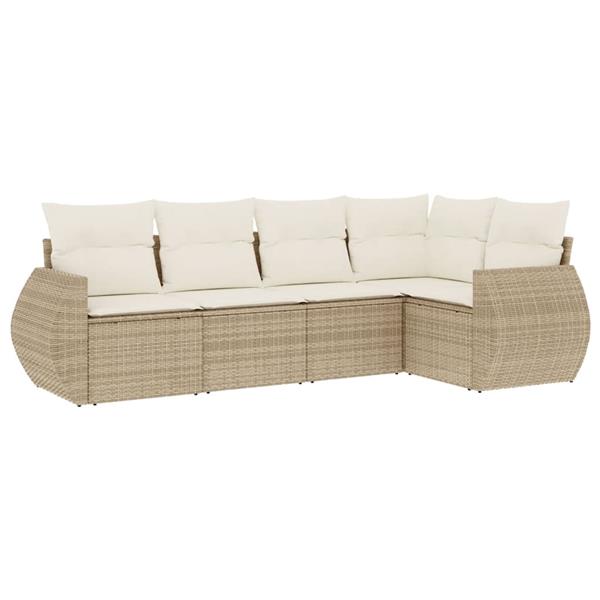 Grote foto vidaxl 5 delige loungeset met kussens poly rattan beige tuin en terras tuinmeubelen