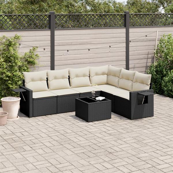 Grote foto vidaxl 7 delige loungeset met kussens poly rattan zwart tuin en terras tuinmeubelen