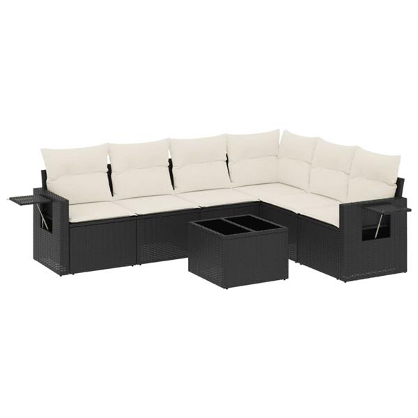 Grote foto vidaxl 7 delige loungeset met kussens poly rattan zwart tuin en terras tuinmeubelen