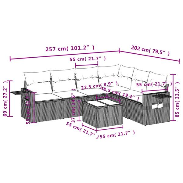 Grote foto vidaxl 7 delige loungeset met kussens poly rattan zwart tuin en terras tuinmeubelen