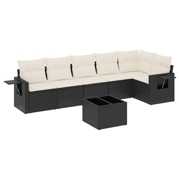 Grote foto vidaxl 7 delige loungeset met kussens poly rattan zwart tuin en terras tuinmeubelen