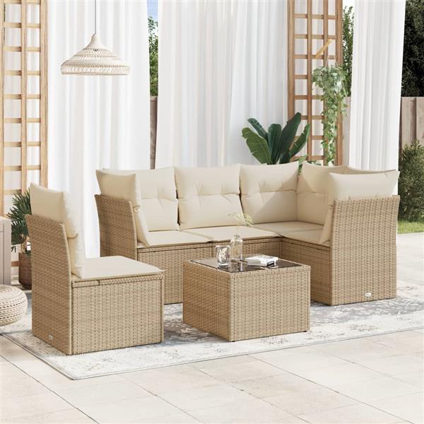 Grote foto vidaxl 6 delige loungeset met kussens poly rattan beige tuin en terras tuinmeubelen