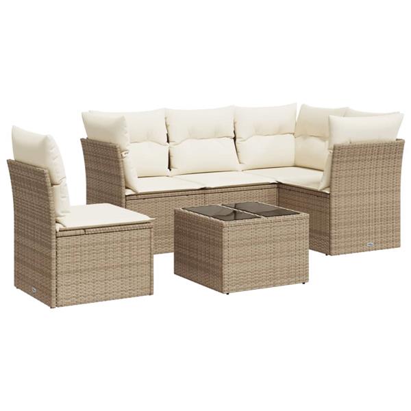 Grote foto vidaxl 6 delige loungeset met kussens poly rattan beige tuin en terras tuinmeubelen