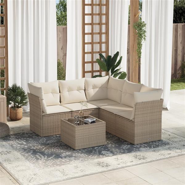 Grote foto vidaxl 6 delige loungeset met kussens poly rattan beige tuin en terras tuinmeubelen