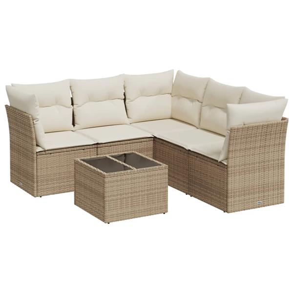 Grote foto vidaxl 6 delige loungeset met kussens poly rattan beige tuin en terras tuinmeubelen