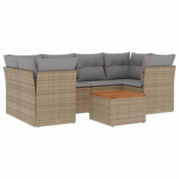 Grote foto vidaxl 7 delige loungeset met kussens poly rattan beige tuin en terras tuinmeubelen