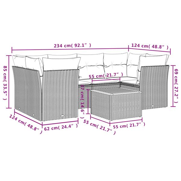 Grote foto vidaxl 7 delige loungeset met kussens poly rattan beige tuin en terras tuinmeubelen