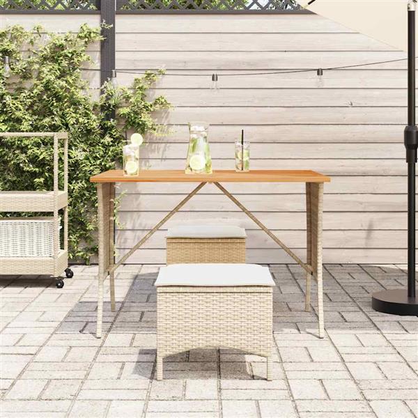 Grote foto vidaxl tuintafel met acaciahouten blad 105x75x72 cm poly rattan beige tuin en terras tuinmeubelen