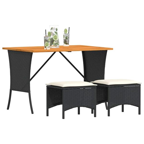 Grote foto vidaxl 3 delige tuinset met kussens poly rattan zwart tuin en terras tuinmeubelen