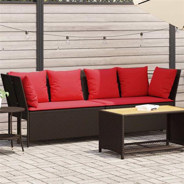 Grote foto vidaxl tuinbank met kussens poly rattan bruin tuin en terras tuinmeubelen