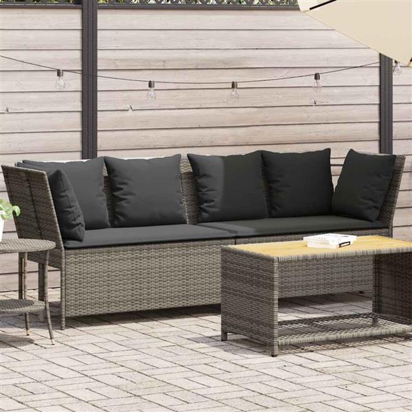 Grote foto vidaxl tuinbank met kussens poly rattan grijs tuin en terras tuinmeubelen