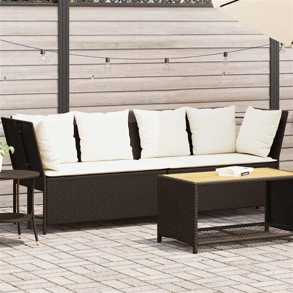 Grote foto vidaxl tuinbank met kussens poly rattan bruin tuin en terras tuinmeubelen