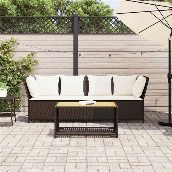 Grote foto vidaxl tuinbank met kussens poly rattan bruin tuin en terras tuinmeubelen