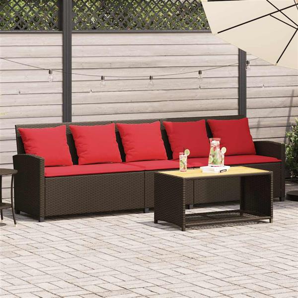 Grote foto vidaxl tuinbank 5 zits met kussens poly rattan bruin tuin en terras tuinmeubelen