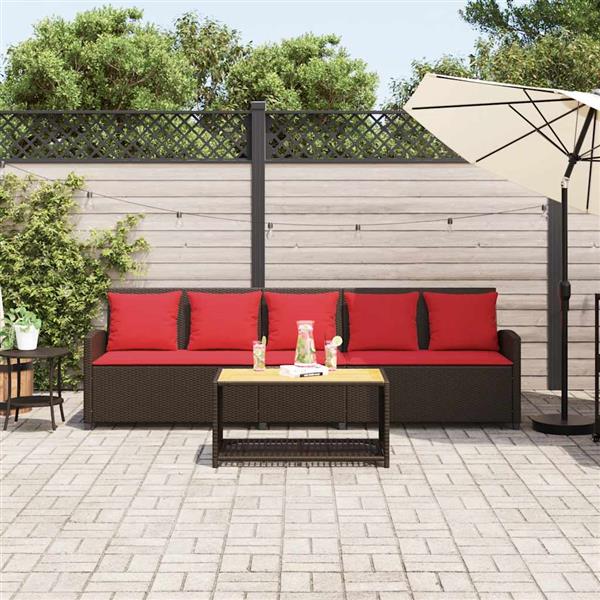 Grote foto vidaxl tuinbank 5 zits met kussens poly rattan bruin tuin en terras tuinmeubelen