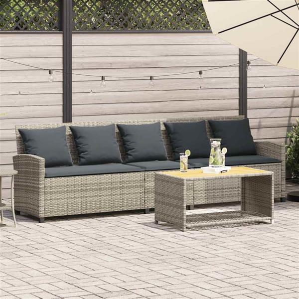 Grote foto vidaxl tuinbank 5 zits met kussens poly rattan lichtgrijs tuin en terras tuinmeubelen
