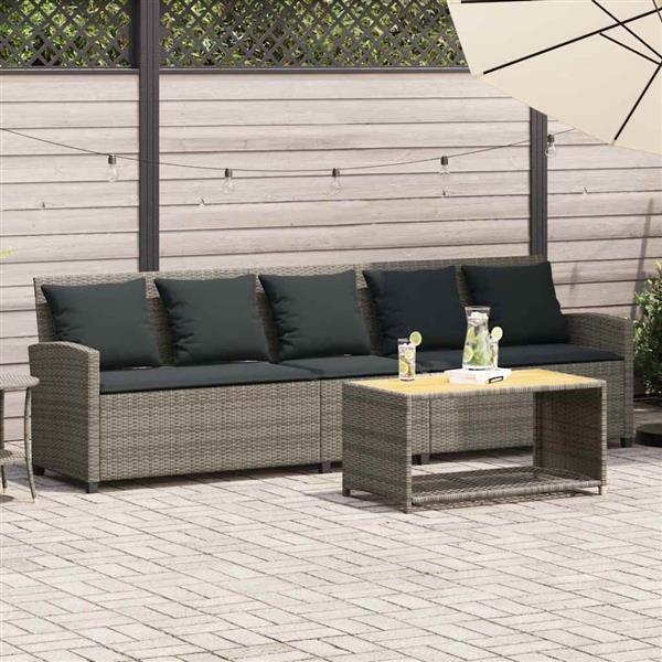 Grote foto vidaxl tuinbank 5 zits met kussens poly rattan grijs tuin en terras tuinmeubelen