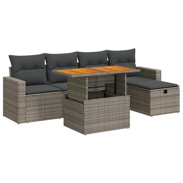 Grote foto vidaxl 6 delige loungeset met kussens poly rattan acacia grijs tuin en terras tuinmeubelen