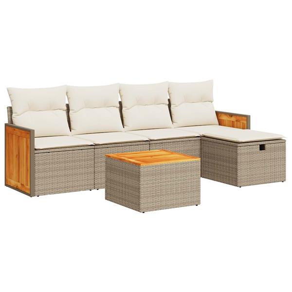 Grote foto vidaxl 6 delige loungeset met kussens poly rattan beige tuin en terras tuinmeubelen