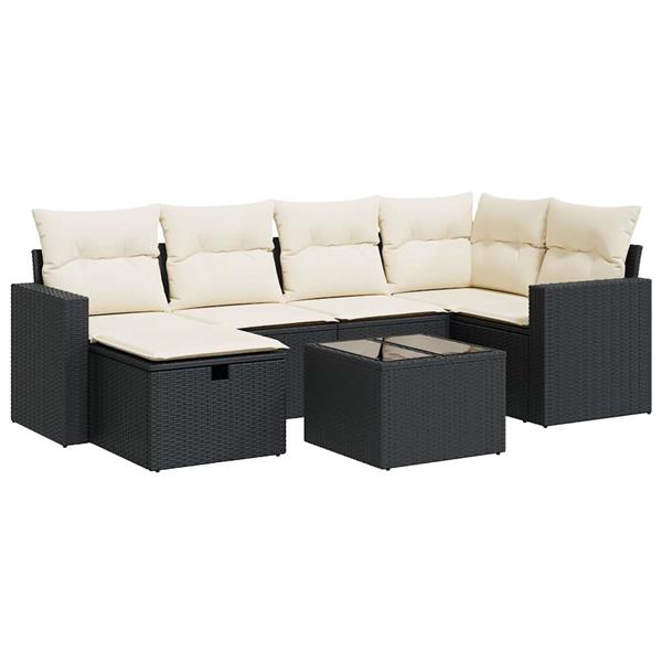 Grote foto vidaxl 7 delige loungeset met kussens poly rattan zwart tuin en terras tuinmeubelen