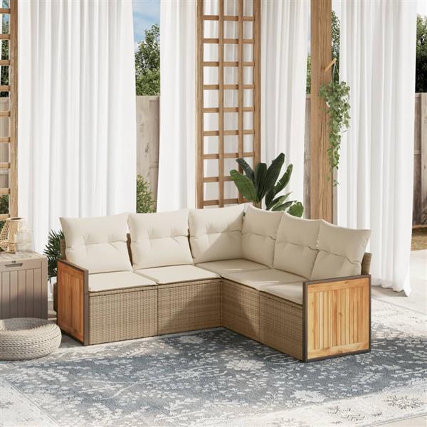 Grote foto vidaxl 5 delige loungeset met kussens poly rattan beige tuin en terras tuinmeubelen