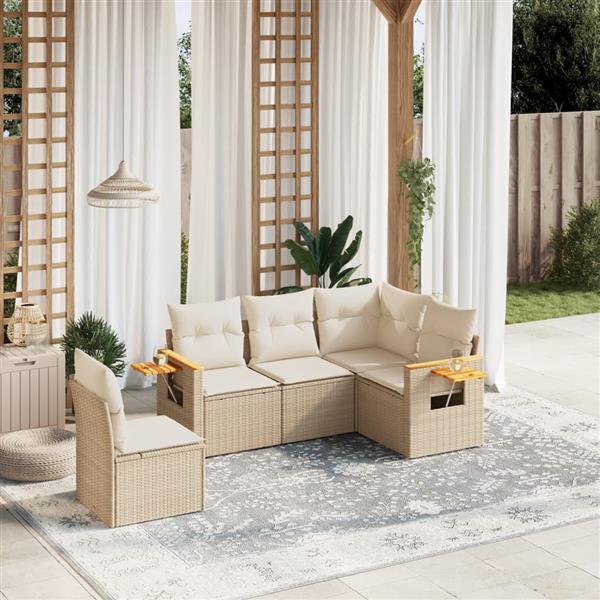 Grote foto vidaxl 5 delige loungeset met kussens poly rattan beige tuin en terras tuinmeubelen