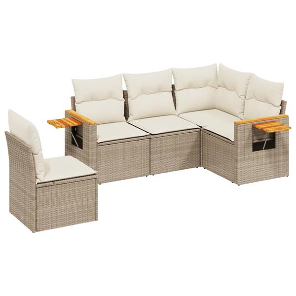 Grote foto vidaxl 5 delige loungeset met kussens poly rattan beige tuin en terras tuinmeubelen