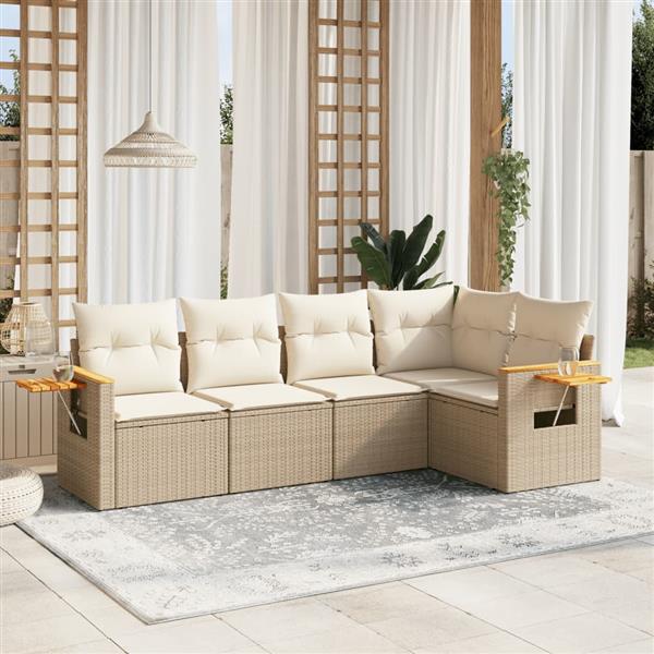 Grote foto vidaxl 5 delige loungeset met kussens poly rattan beige tuin en terras tuinmeubelen