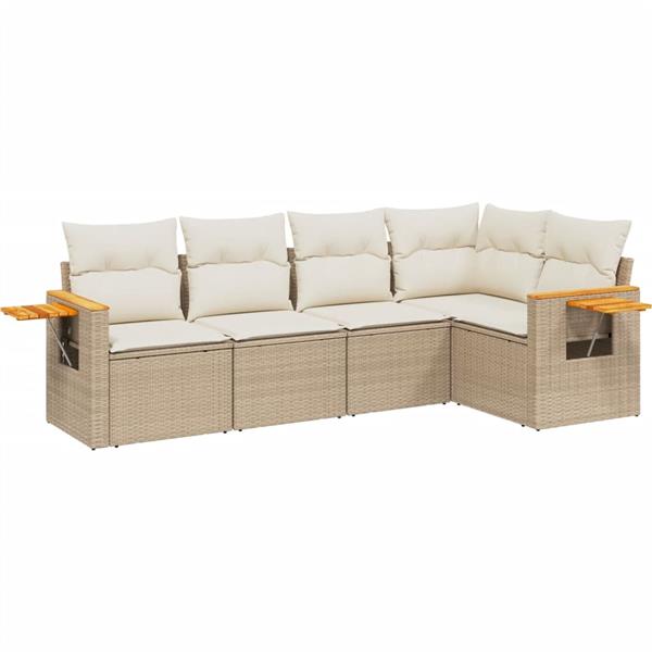 Grote foto vidaxl 5 delige loungeset met kussens poly rattan beige tuin en terras tuinmeubelen