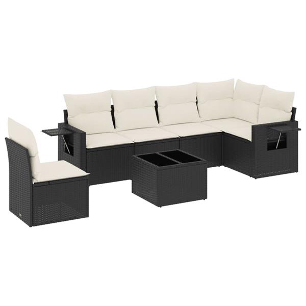Grote foto vidaxl 7 delige loungeset met kussens poly rattan zwart tuin en terras tuinmeubelen