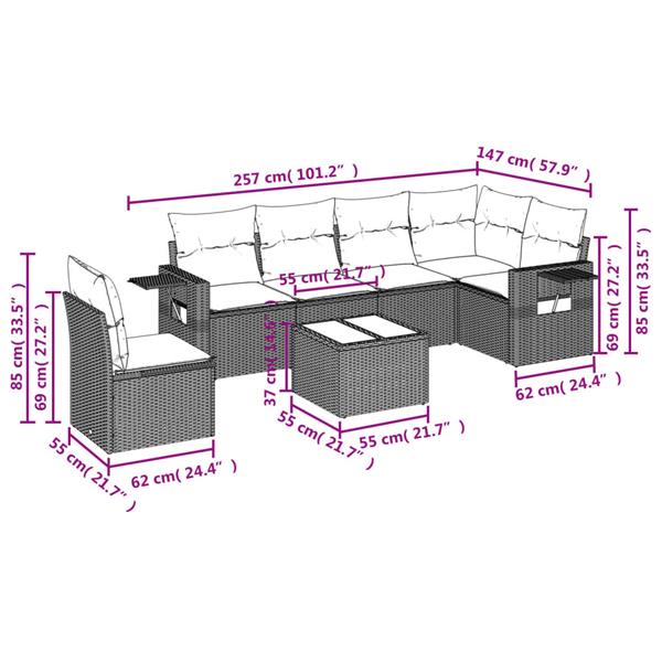 Grote foto vidaxl 7 delige loungeset met kussens poly rattan zwart tuin en terras tuinmeubelen
