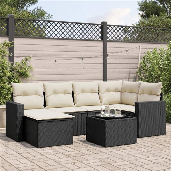 Grote foto vidaxl 7 delige loungeset met kussens poly rattan zwart tuin en terras tuinmeubelen