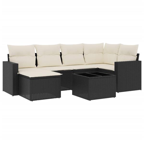 Grote foto vidaxl 7 delige loungeset met kussens poly rattan zwart tuin en terras tuinmeubelen