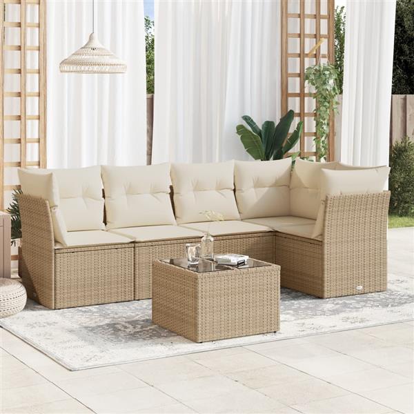 Grote foto vidaxl 6 delige loungeset met kussens poly rattan beige tuin en terras tuinmeubelen