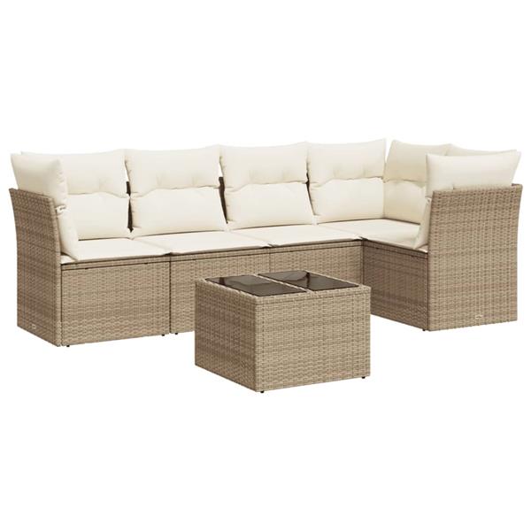 Grote foto vidaxl 6 delige loungeset met kussens poly rattan beige tuin en terras tuinmeubelen