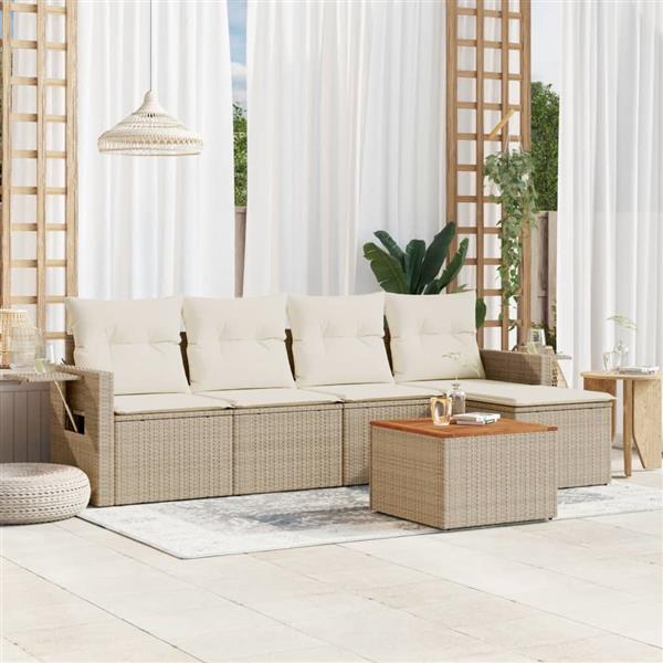 Grote foto vidaxl 6 delige loungeset met kussens poly rattan beige tuin en terras tuinmeubelen