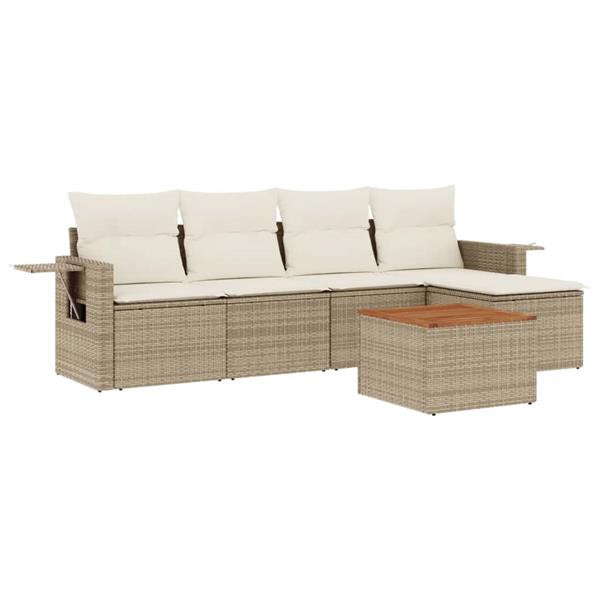 Grote foto vidaxl 6 delige loungeset met kussens poly rattan beige tuin en terras tuinmeubelen