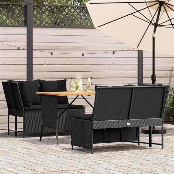 Grote foto vidaxl 3 delige loungeset met kussens poly rattan zwart tuin en terras tuinmeubelen