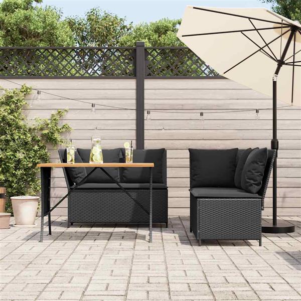 Grote foto vidaxl 3 delige loungeset met kussens poly rattan zwart tuin en terras tuinmeubelen