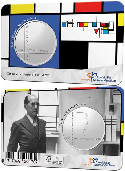 Grote foto nederland 5 euro 2022 mondriaan coincard unc verzamelen munten overige