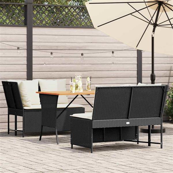 Grote foto vidaxl 3 delige loungeset met kussens poly rattan zwart tuin en terras tuinmeubelen