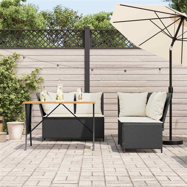 Grote foto vidaxl 3 delige loungeset met kussens poly rattan zwart tuin en terras tuinmeubelen