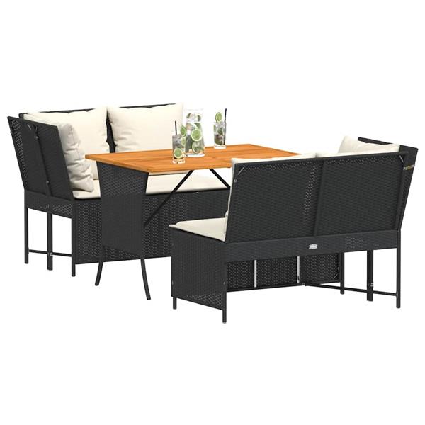 Grote foto vidaxl 3 delige loungeset met kussens poly rattan zwart tuin en terras tuinmeubelen