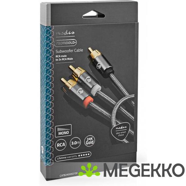 Grote foto subwoofer cable rca male 2x rca male 3 0 m gun metal grey gevlochten computers en software overige computers en software