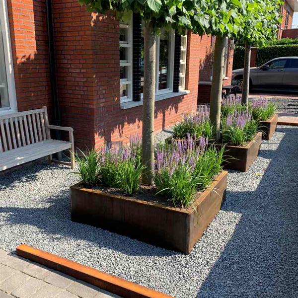 Grote foto cortenstaal plantenbak zonder bodem tuin en terras bloembakken