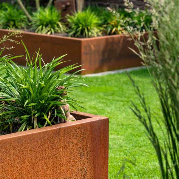 Grote foto cortenstaal plantenbak zonder bodem tuin en terras bloembakken